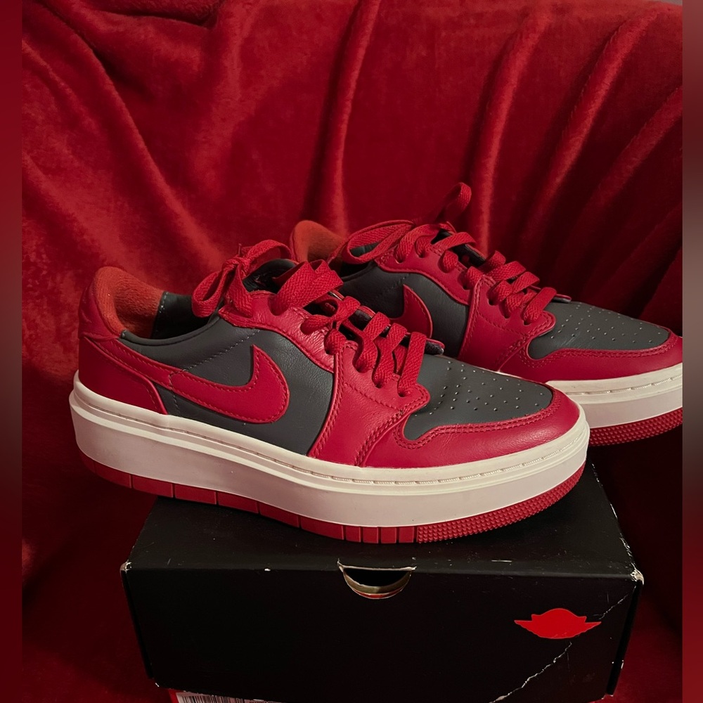 Jordan 1 Elevate Low Varsity Red and Charcoal Gray